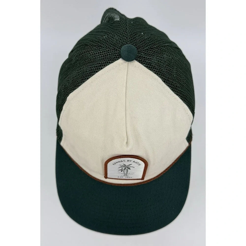 Kanvas By Katin Hat Cap Snap Back Hunter Green Beige Mesh Trucker USA Adult NWOT